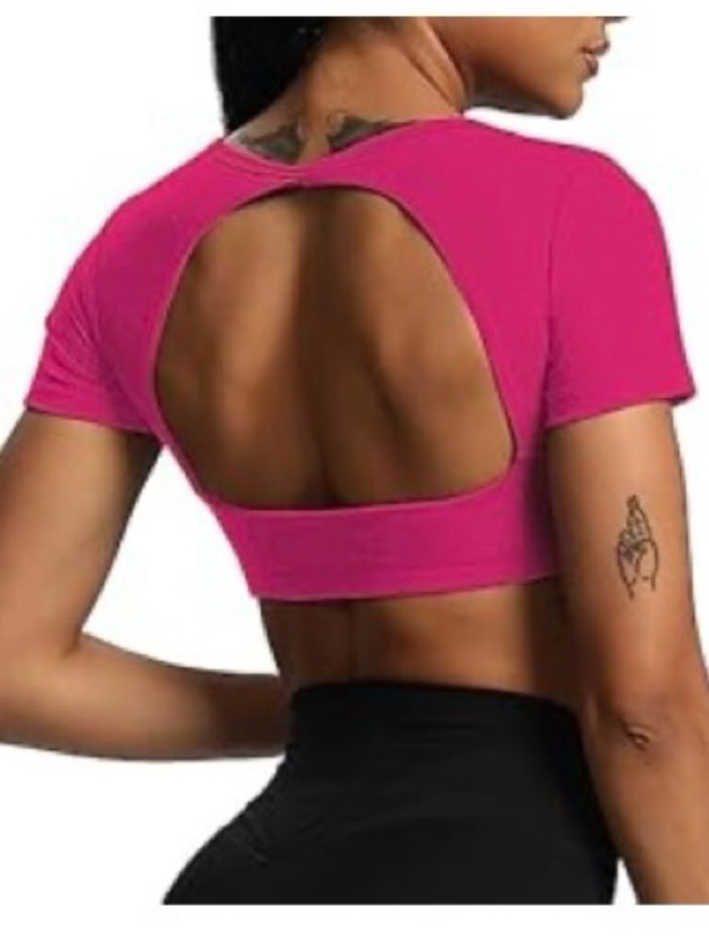 Women’s Hot Pink Cropped Short Sleeve Top - Picture 3 of 3